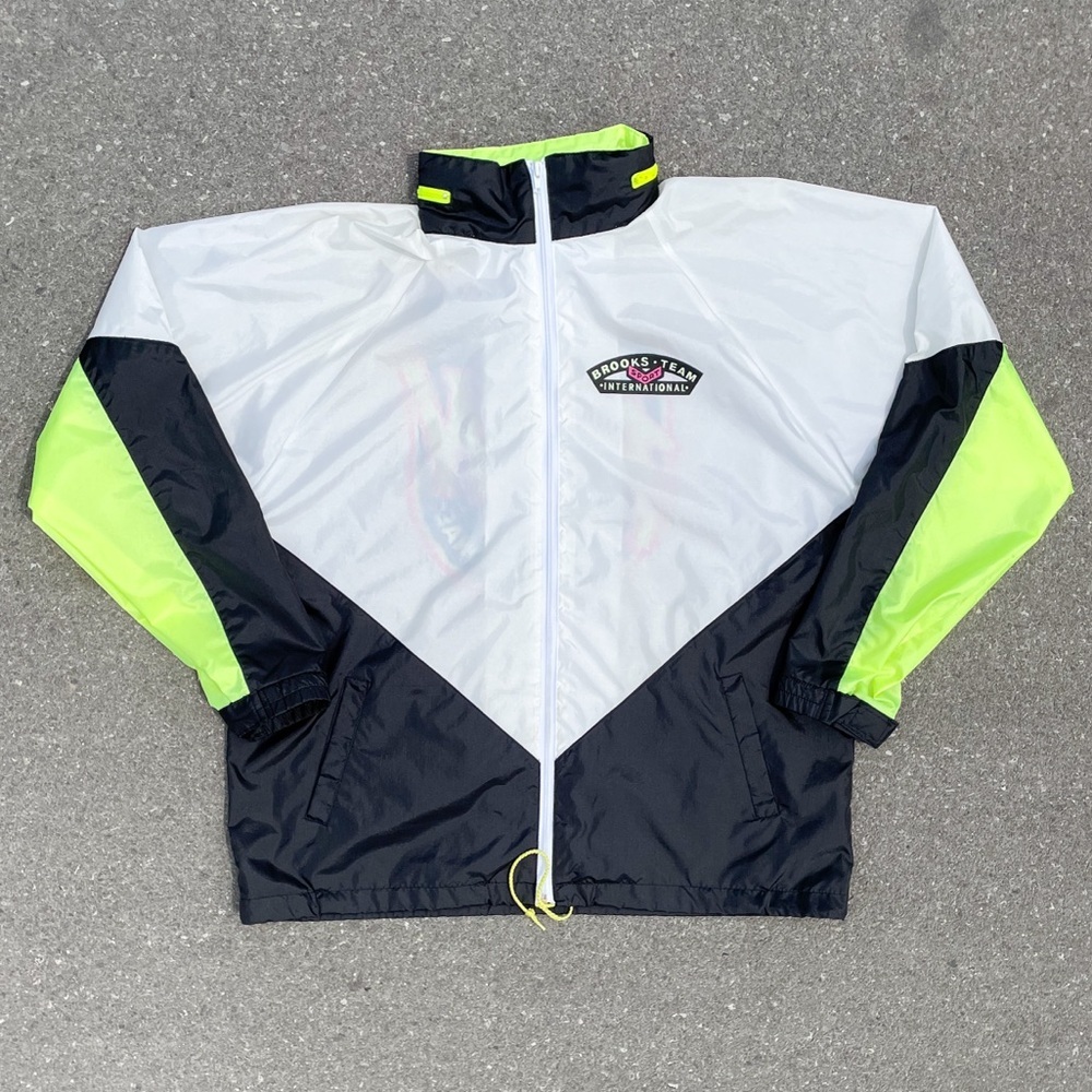 Vtg 90s Brooks International Hydro Flow Windbreaker Jacket Neon Yellow Unisex - Picture 2 of 10